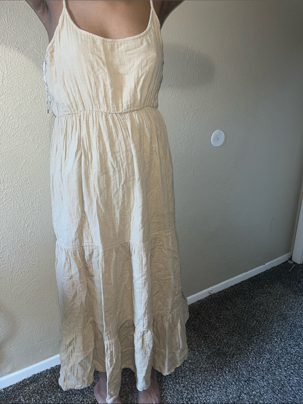 Women's Lightweight Cream Maxi Dress - Sleeveless Summer Sundress